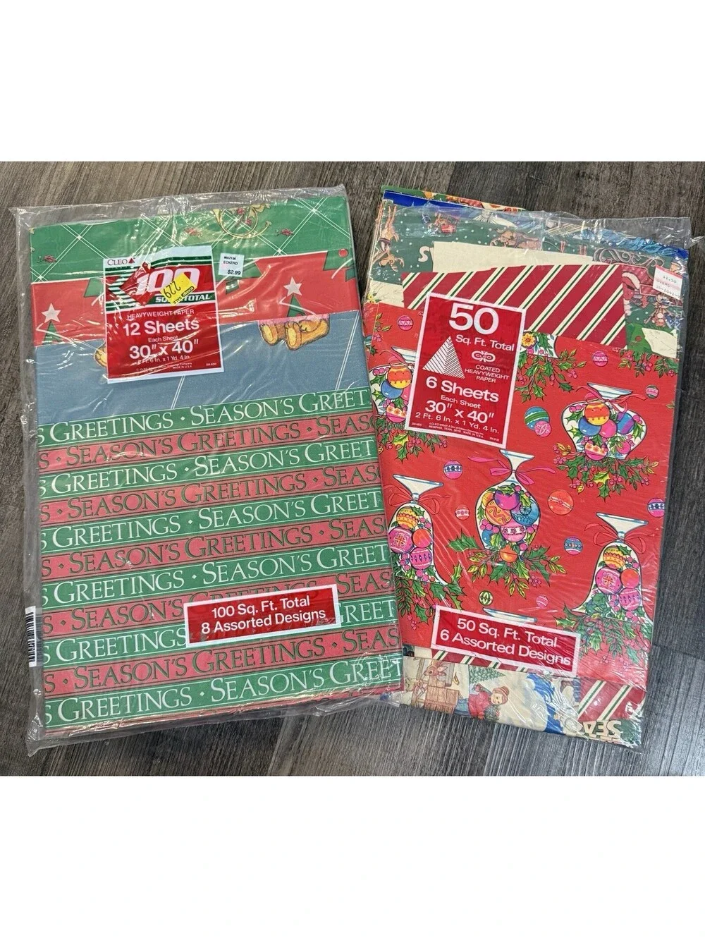 Cleo Gibson Christmas 2 Packs Gift Wrapping Paper Sheet ea. USA Made VTG 50/100